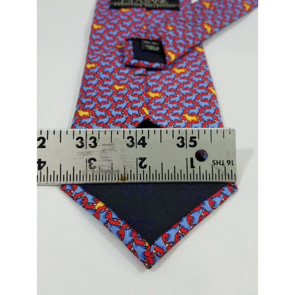 Jos A. Bank Mens Silk Tie Executive Collection Red Blue Cow Bull Steer Print
